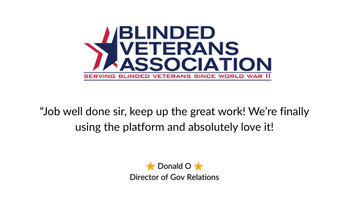 Blinded Veterans Association testimonial for One Click Politics