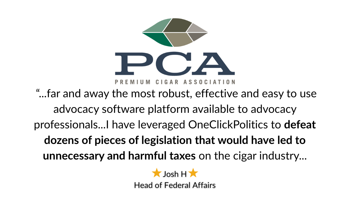 Premium Cigar Association testimonial for One Click Politics