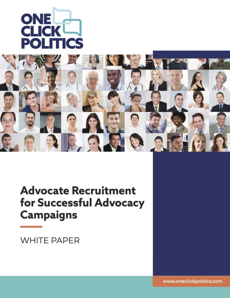 Cover of the One Click Politics white paper that includes this excerpt about acquiring advocates